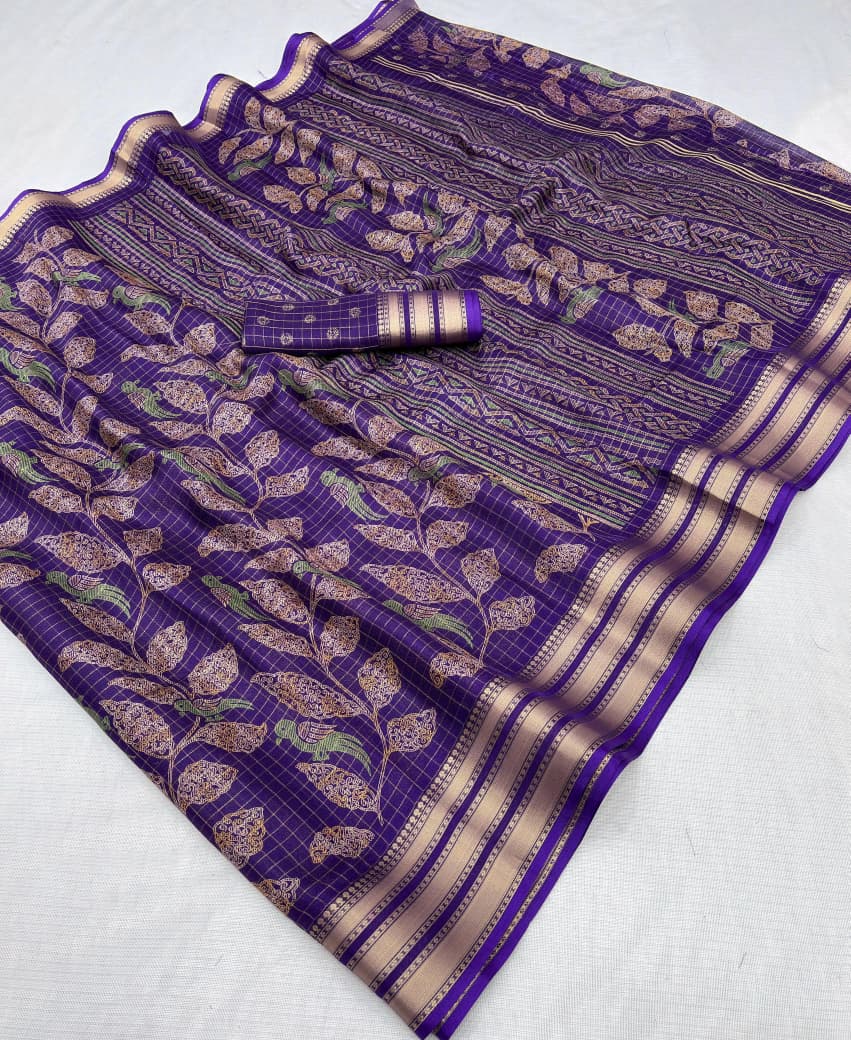 Elegant Mash Mello Chex Digital Print Saree
