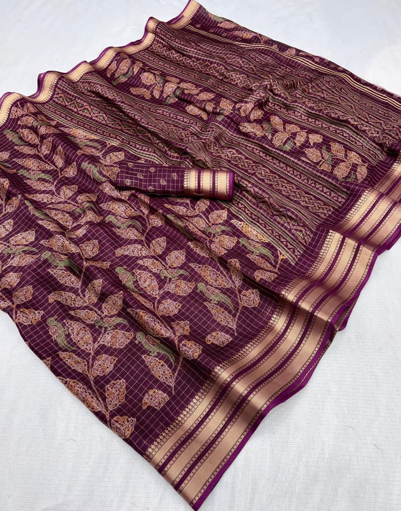 Elegant Mash Mello Chex Digital Print Saree