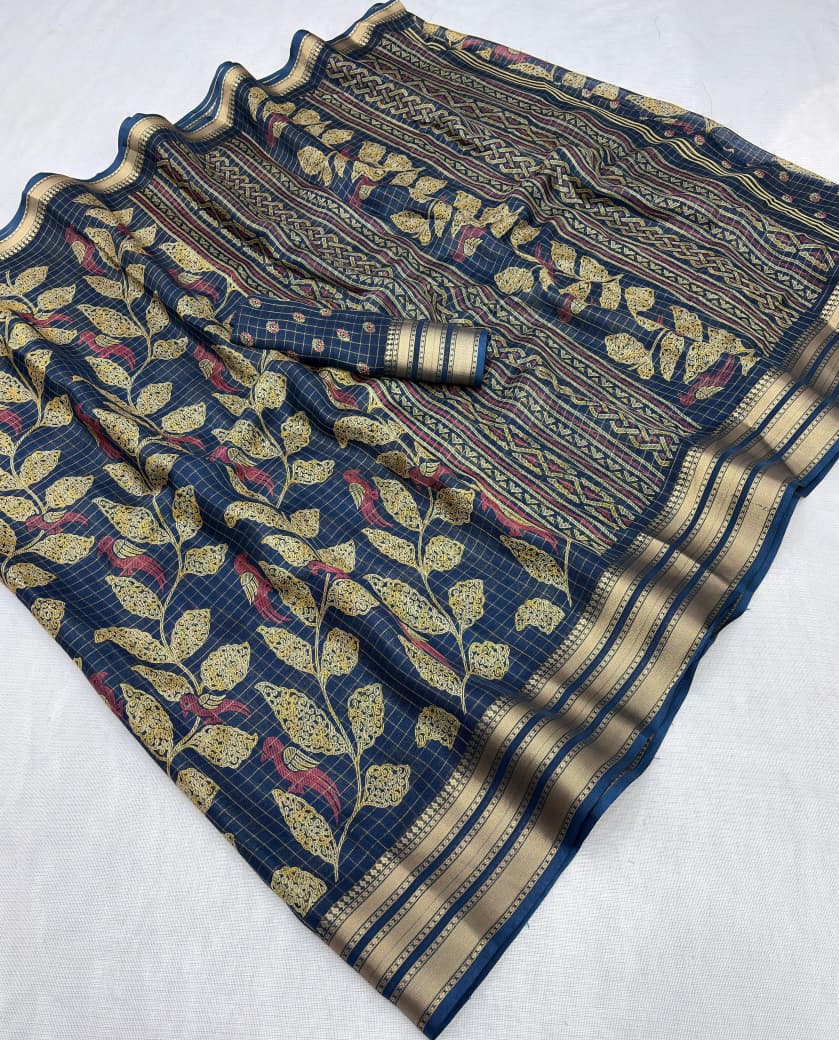 Elegant Mash Mello Chex Digital Print Saree