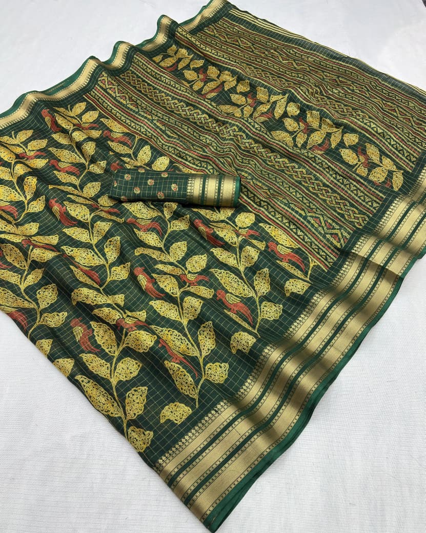 Elegant Mash Mello Chex Digital Print Saree