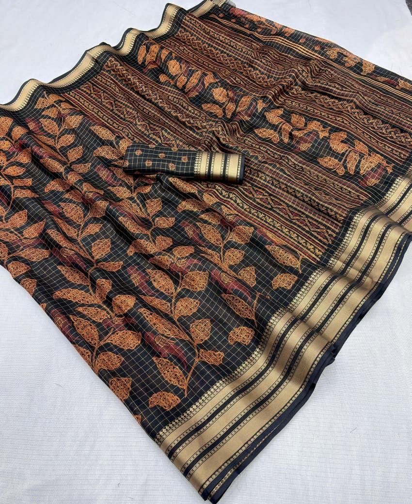 Elegant Mash Mello Chex Digital Print Saree