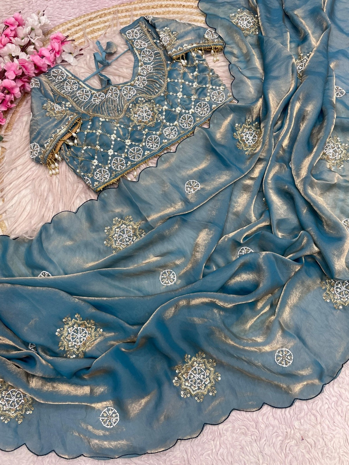 Fandy Satin Designer Saree with Khatli & BeadsWork