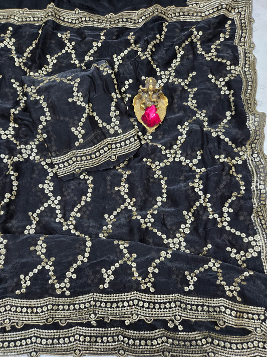 Glamorous Space Silk Sequins Designer Saree