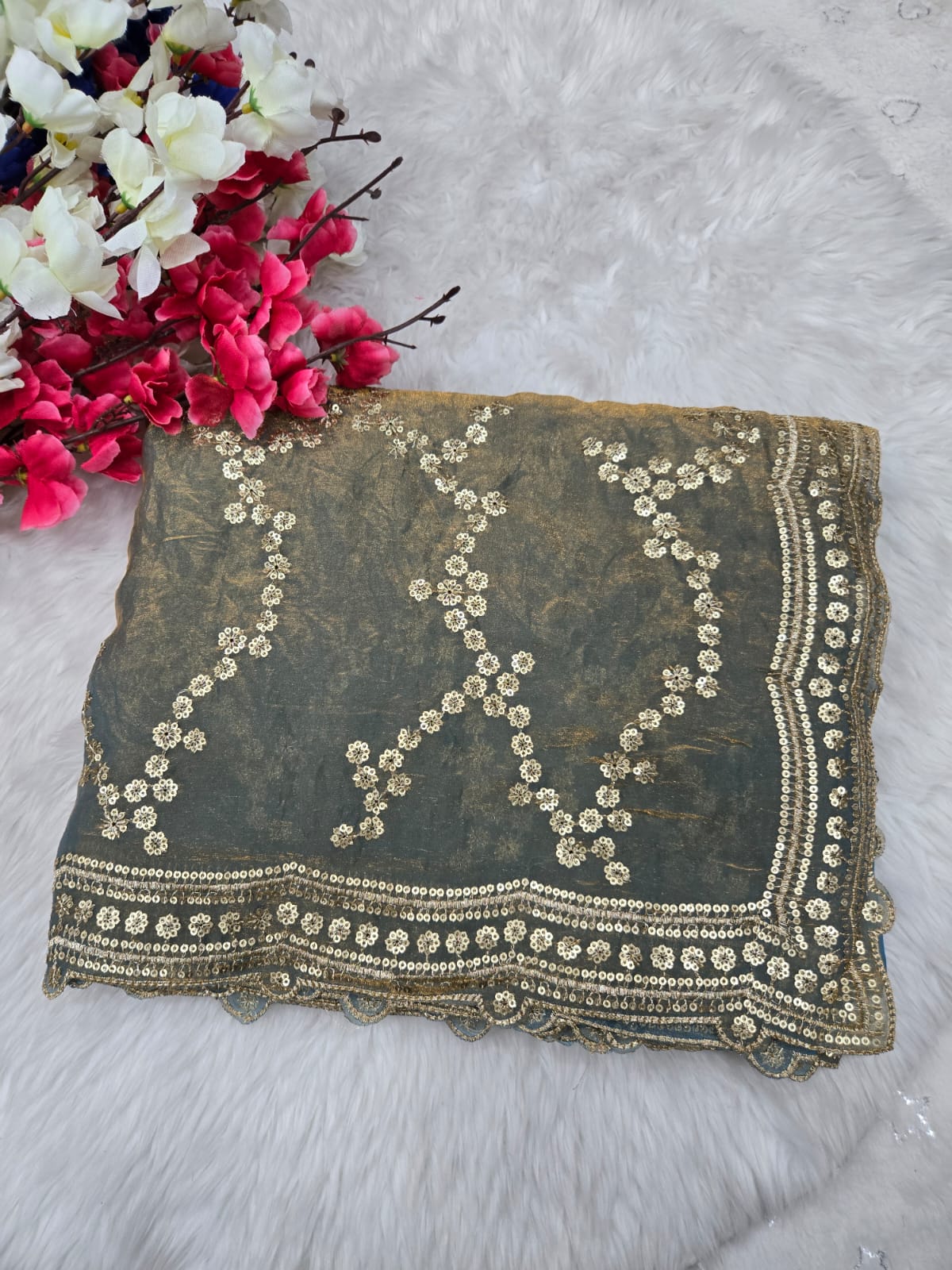 Glamorous Space Silk Sequins Designer Saree