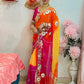 Handcrafted Tie & Dye Diamond Chiffon Saree with Gota Work Blouse