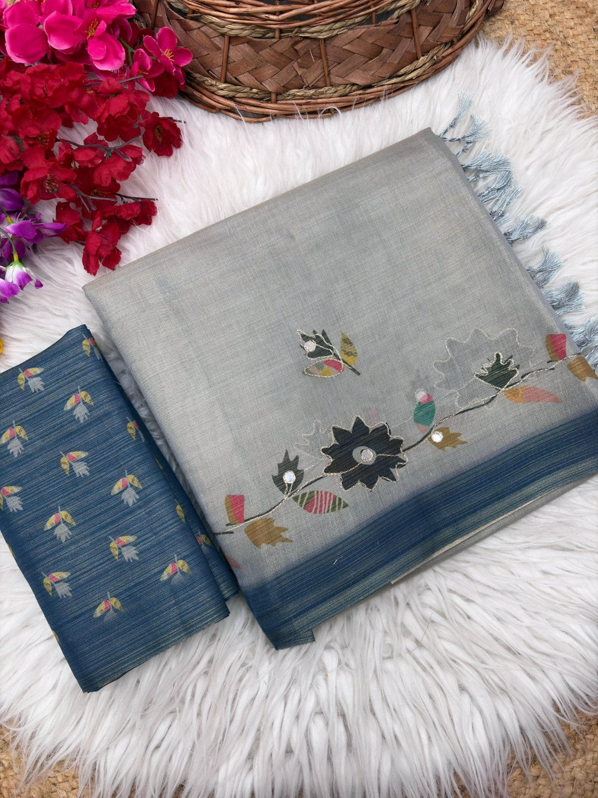 Royal Erode Silk Digital Print Aari Mirror Work Saree