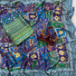Designer Printed Chinnon Saree with Handcrafted Mirror & Zari Detailing