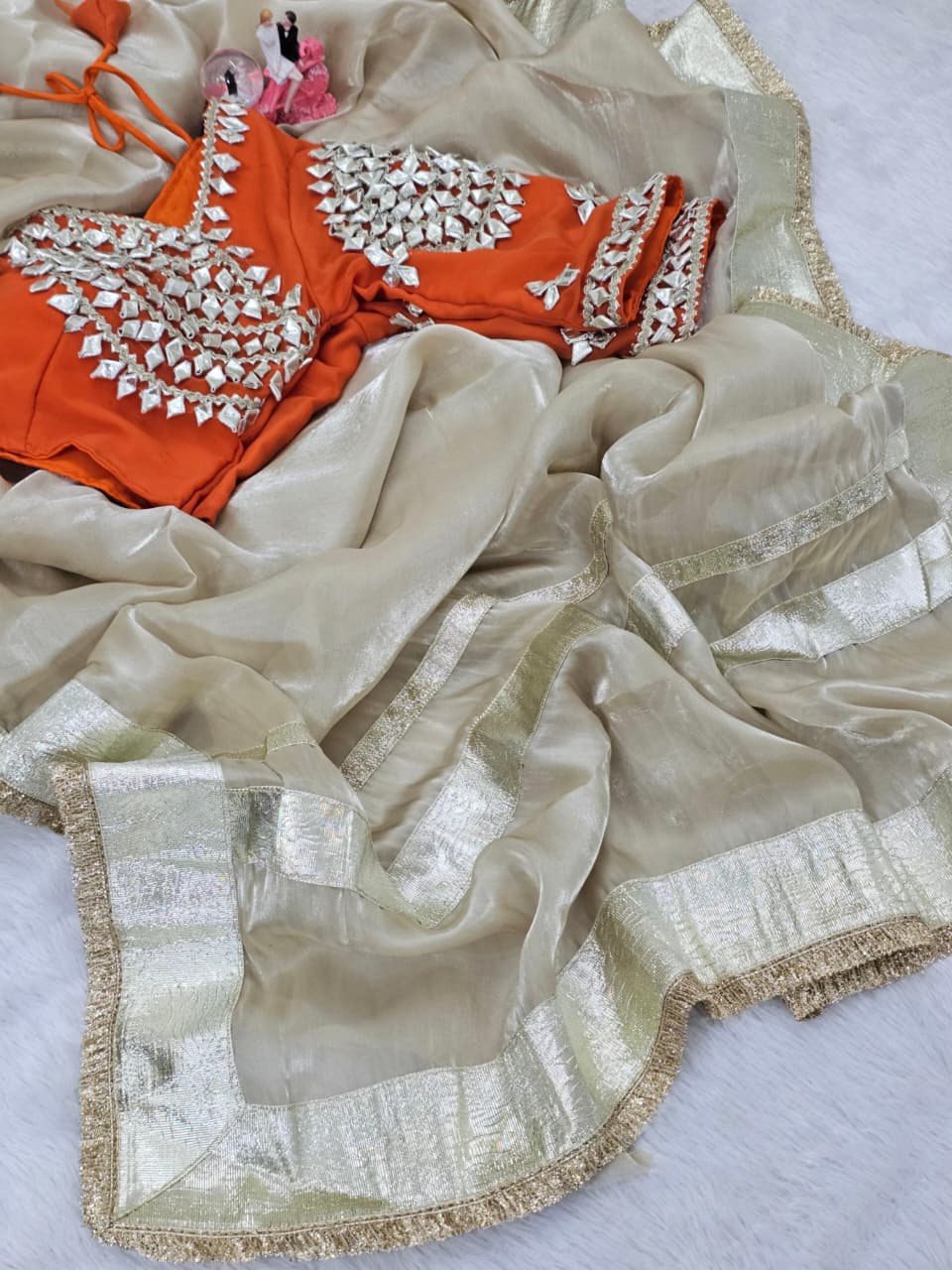 Trending G-MEE Satin Silk Party Wear Saree with Ready-to-Wear Aangi Blouse