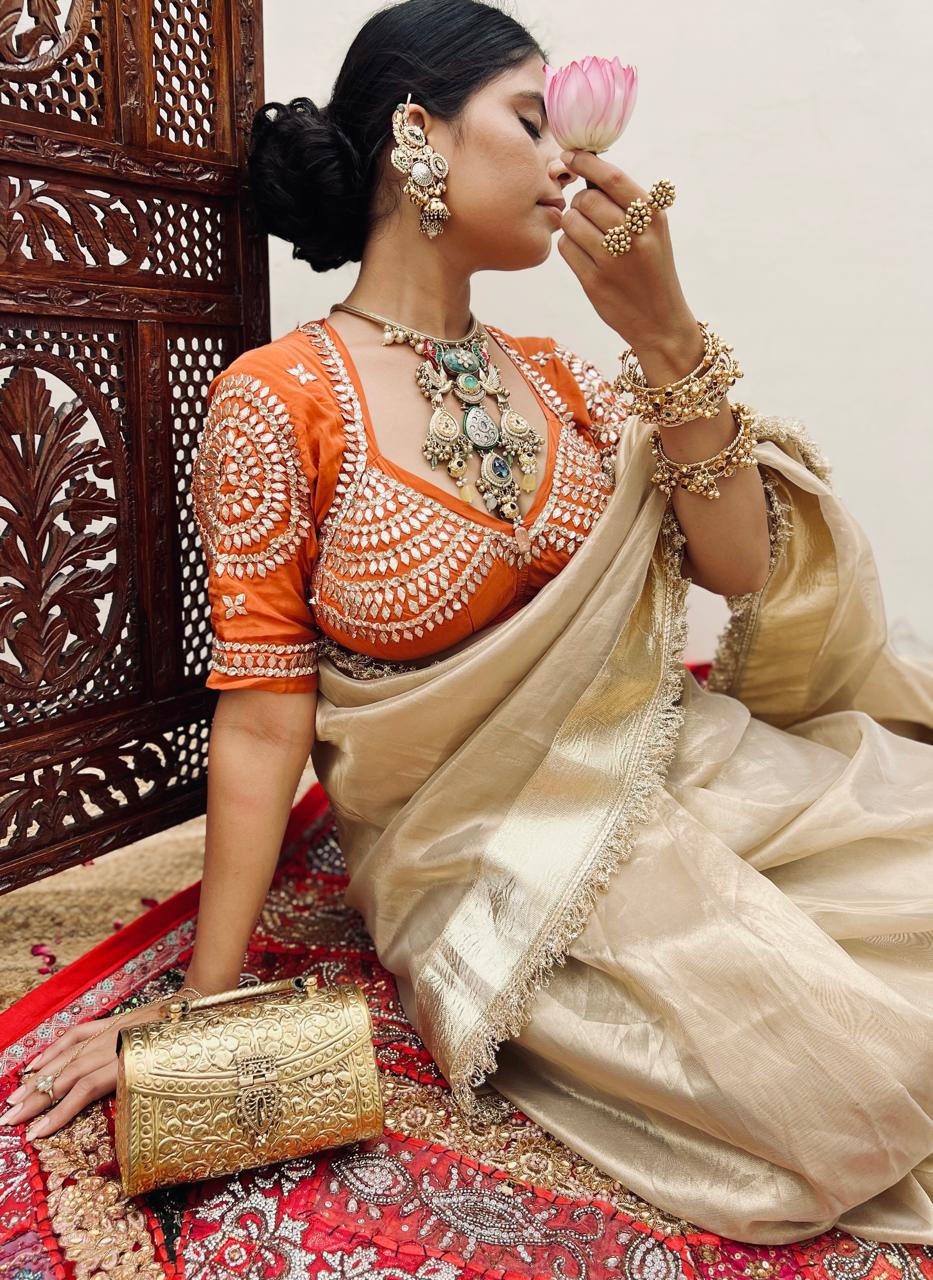 Trending G-MEE Satin Silk Party Wear Saree with Ready-to-Wear Aangi Blouse