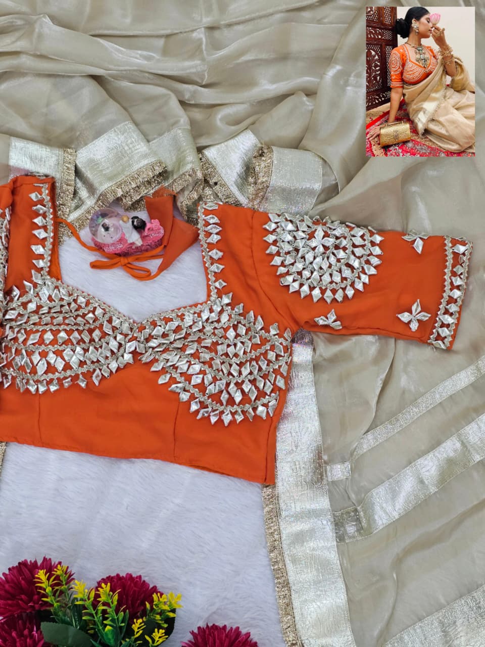 Trending G-MEE Satin Silk Party Wear Saree with Ready-to-Wear Aangi Blouse