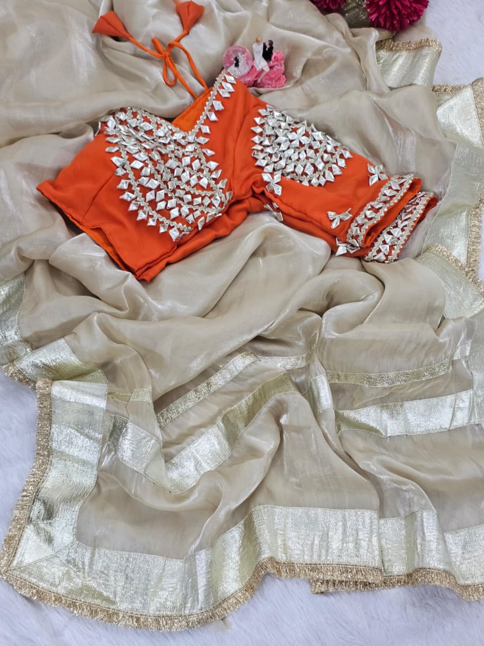 Trending G-MEE Satin Silk Party Wear Saree with Ready-to-Wear Aangi Blouse