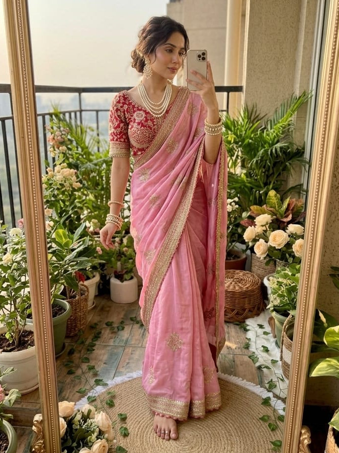 💫 Luxury Soft Satin Saree with Designer Blouse & Rich Work 💫
