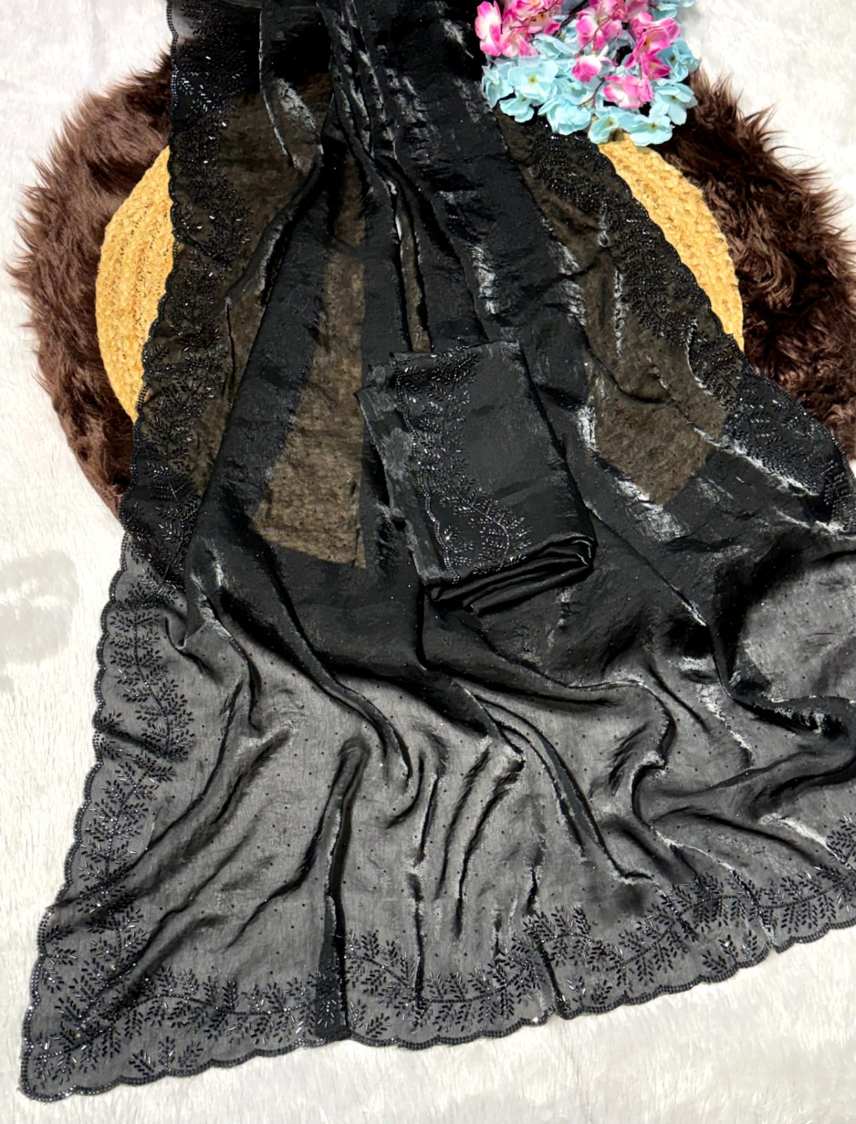Black Beauty Space Silk Saree with Elegant Jarkhan Work 🖤✨