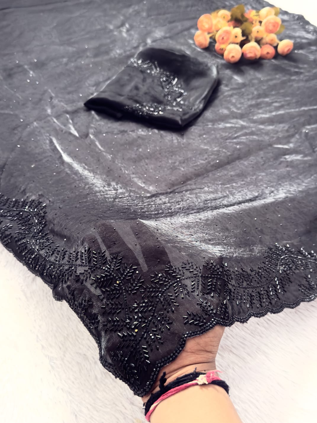 Black Beauty Space Silk Saree with Elegant Jarkhan Work 🖤✨