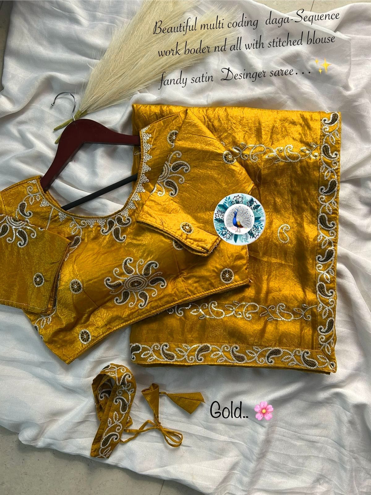 Elegant Fancy Satin Silk Saree with Coding Daga & Sequence Work