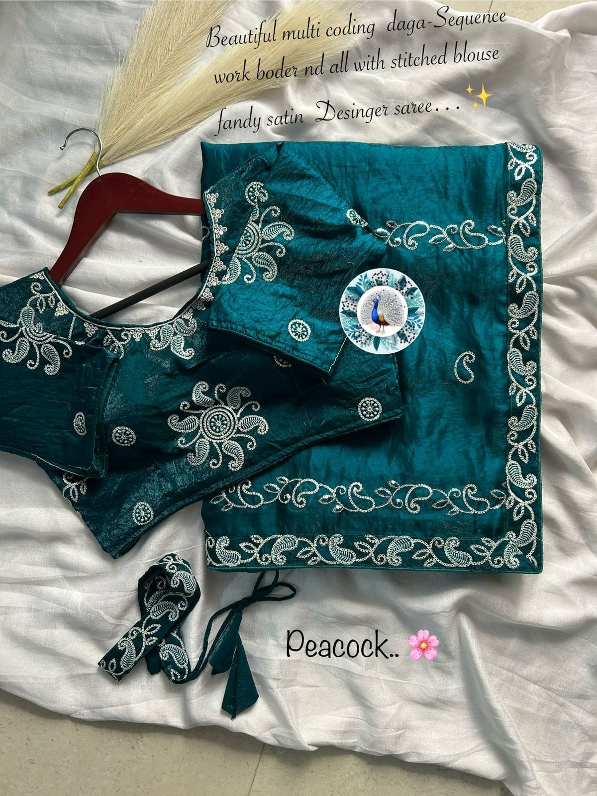 Elegant Fancy Satin Silk Saree with Coding Daga & Sequence Work