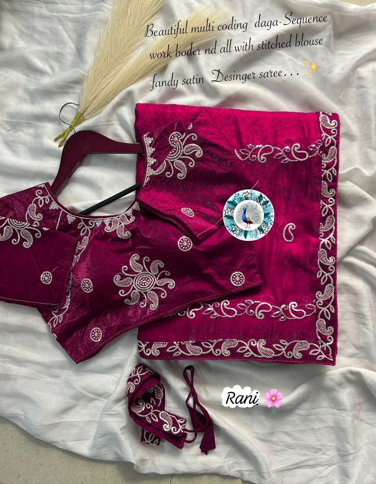 Elegant Fancy Satin Silk Saree with Coding Daga & Sequence Work