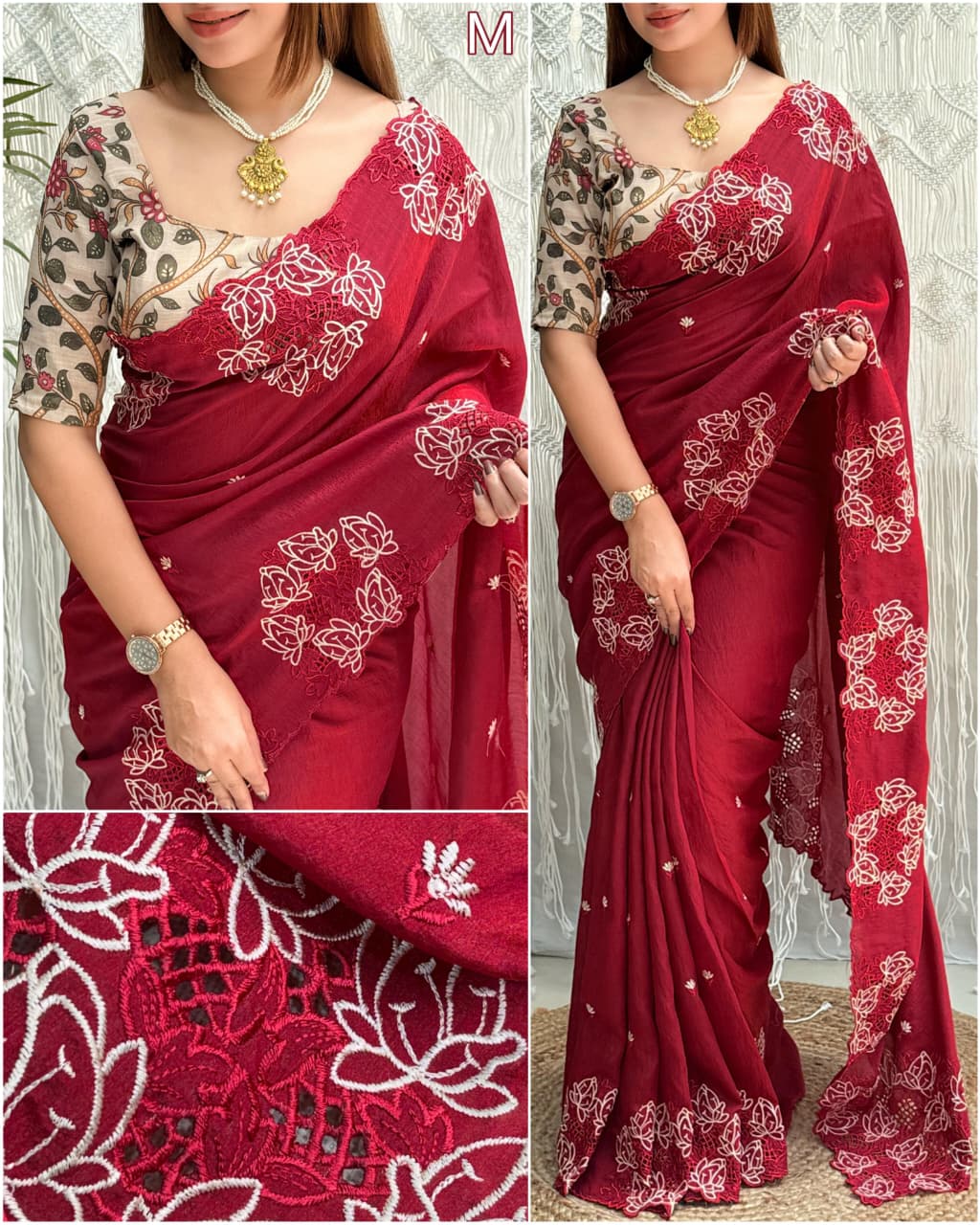 Summer Grace Embroidered Cotton Silk Saree 🌸