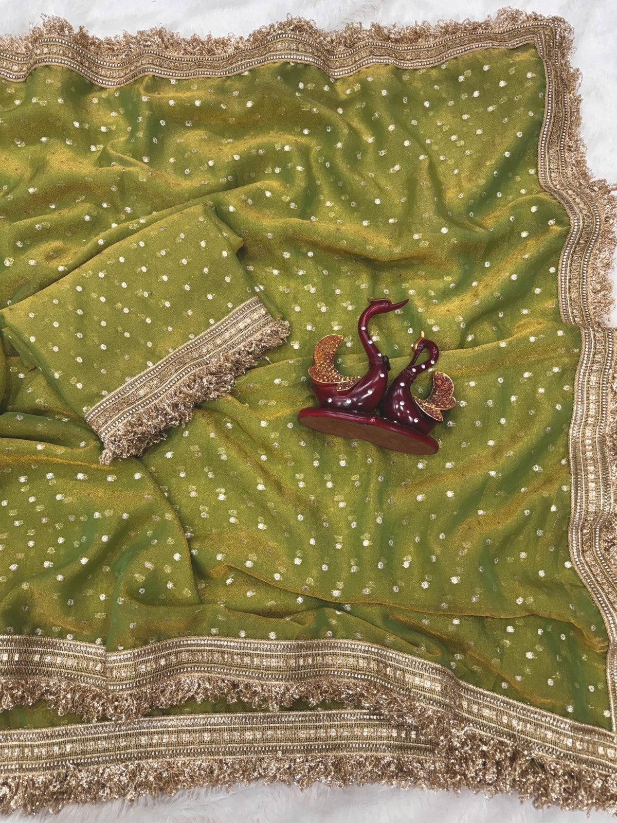 Elegant Moss Silk Jacquard Butti Designer Saree