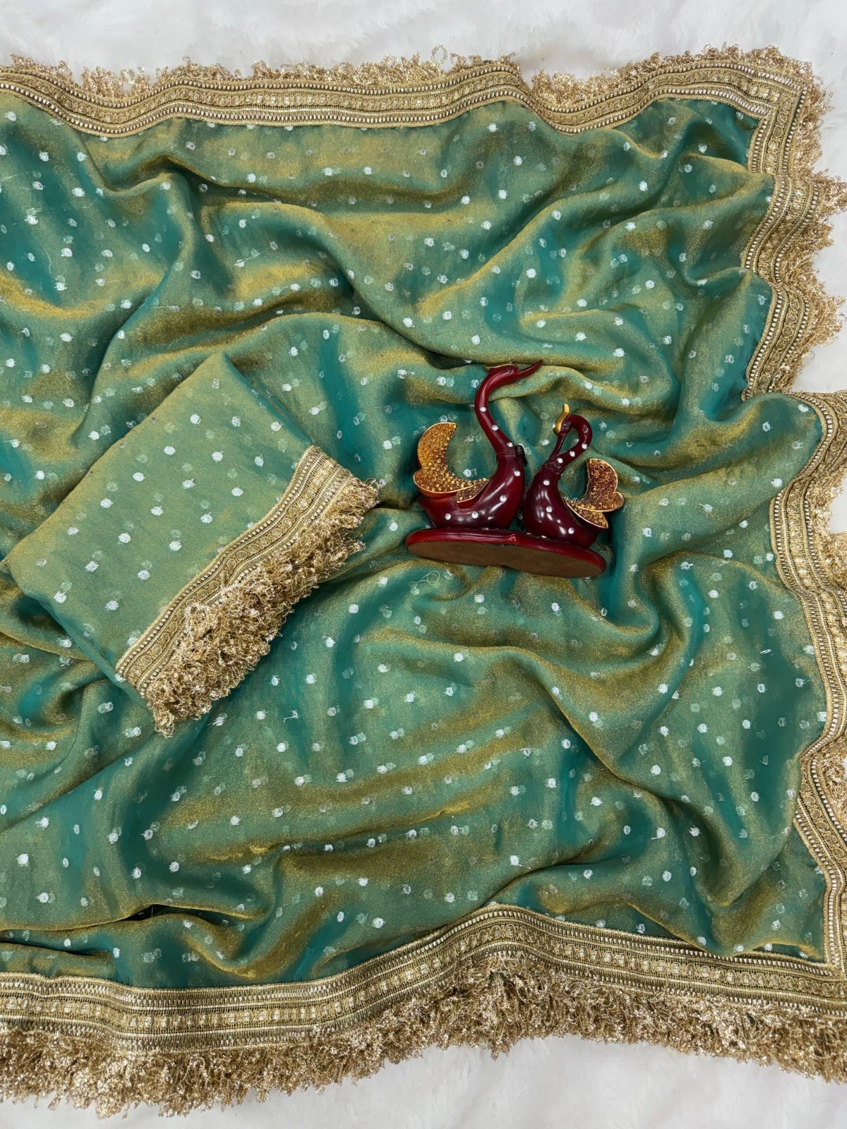 Elegant Moss Silk Jacquard Butti Designer Saree