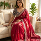 Designer Fendy Satin Saree with Rich Zari & Sequins Work Stitched Blouse