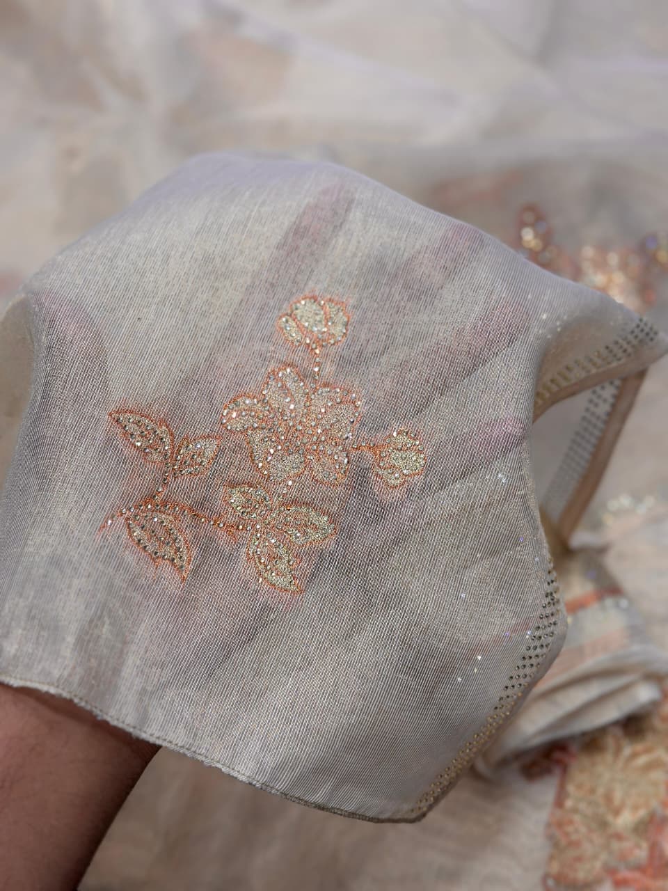Taspa Organza Silk Saree with Swarovski Work & Jacquard Design