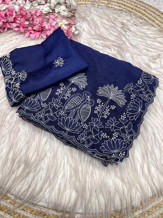 Elegant Party Wear Chinnon Saree With Embroidery