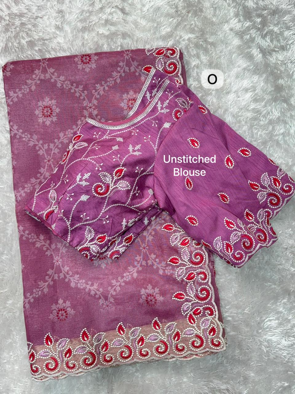 Elegant Cotton Satin Saree with Thread Embroidery & Bandhej Print