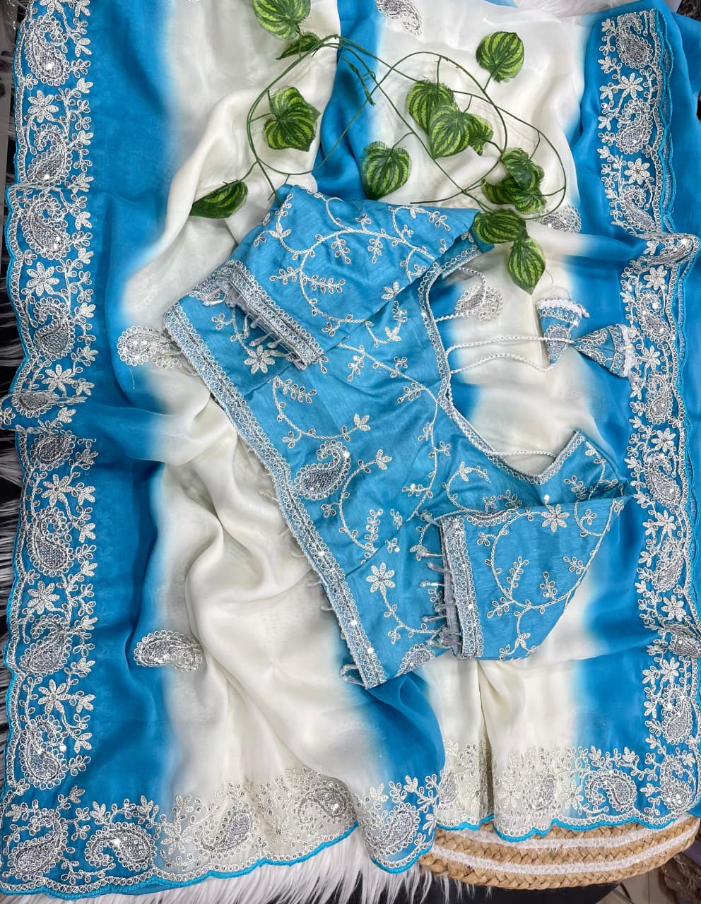 Royal Noor Embroidered Star Georgette Couture Saree