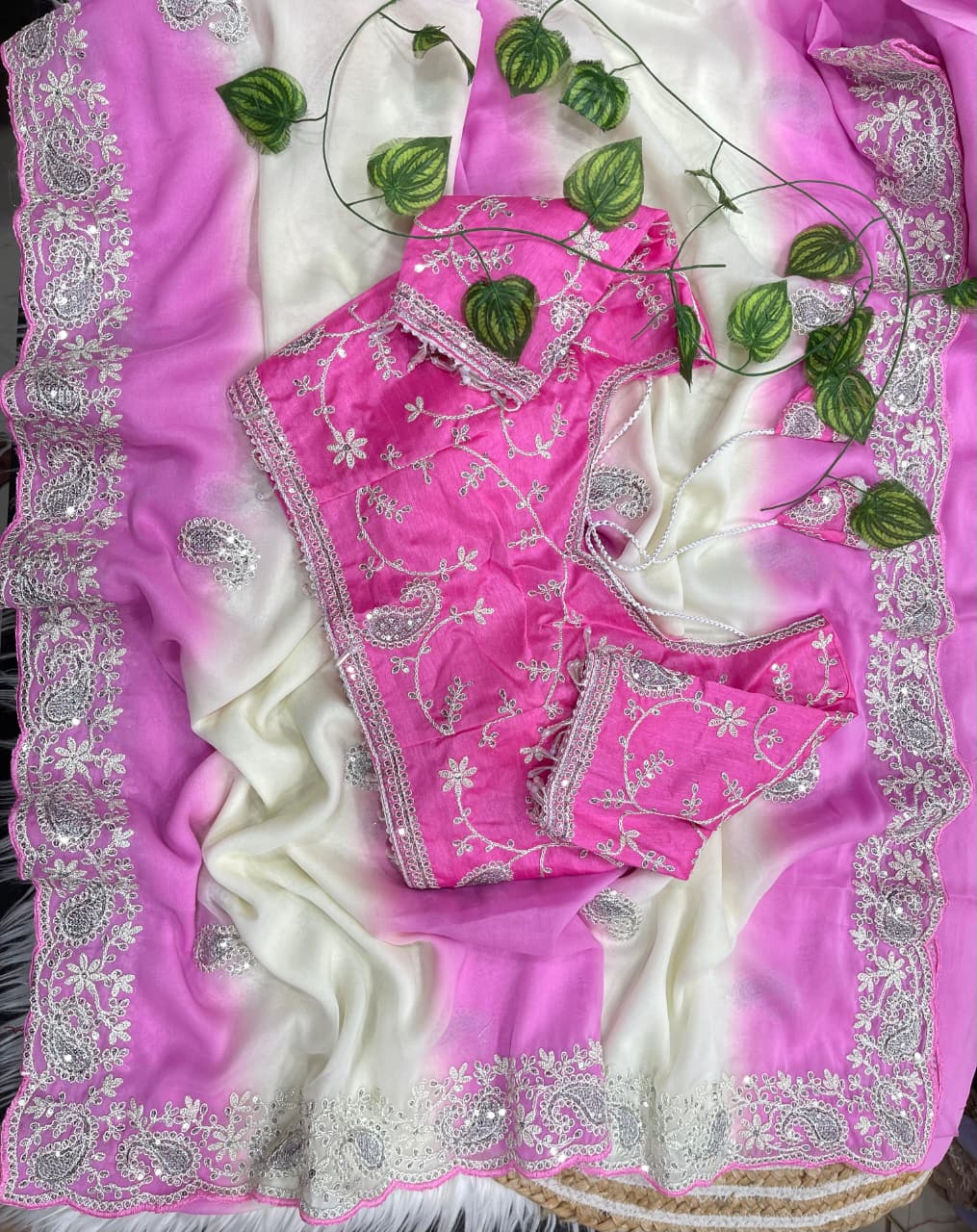 Royal Noor Embroidered Star Georgette Couture Saree