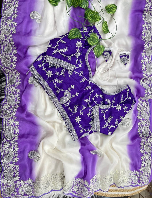 Royal Noor Embroidered Star Georgette Couture Saree