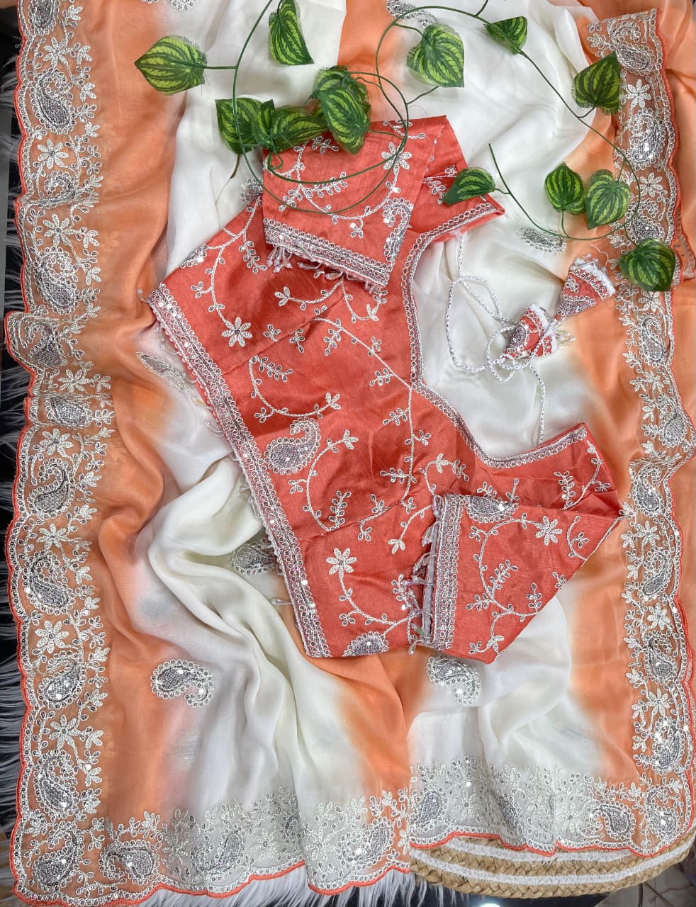 Royal Noor Embroidered Star Georgette Couture Saree