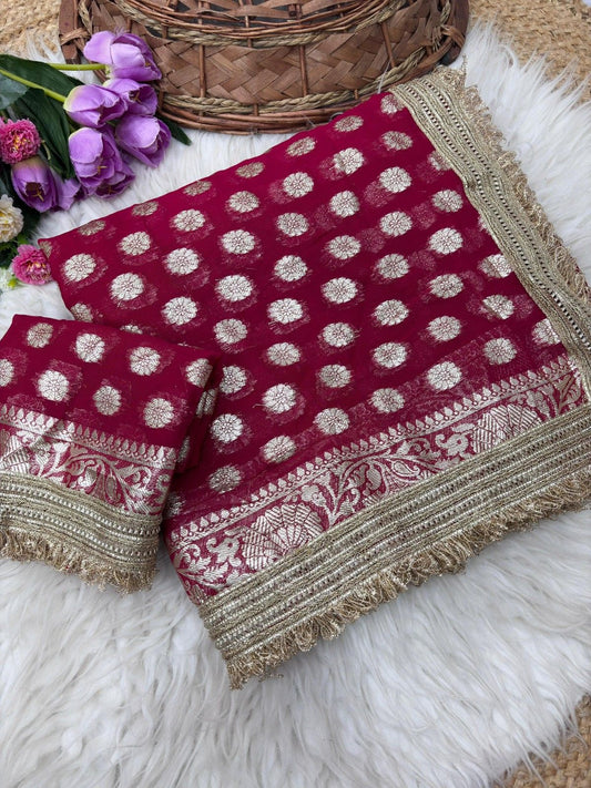 Premium Soft Viscose Georgette Saree With Elegant Lace Border