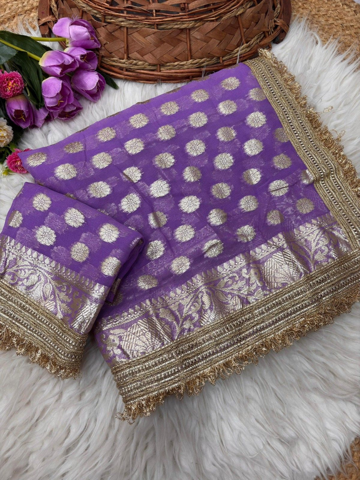 Premium Soft Viscose Georgette Saree With Elegant Lace Border