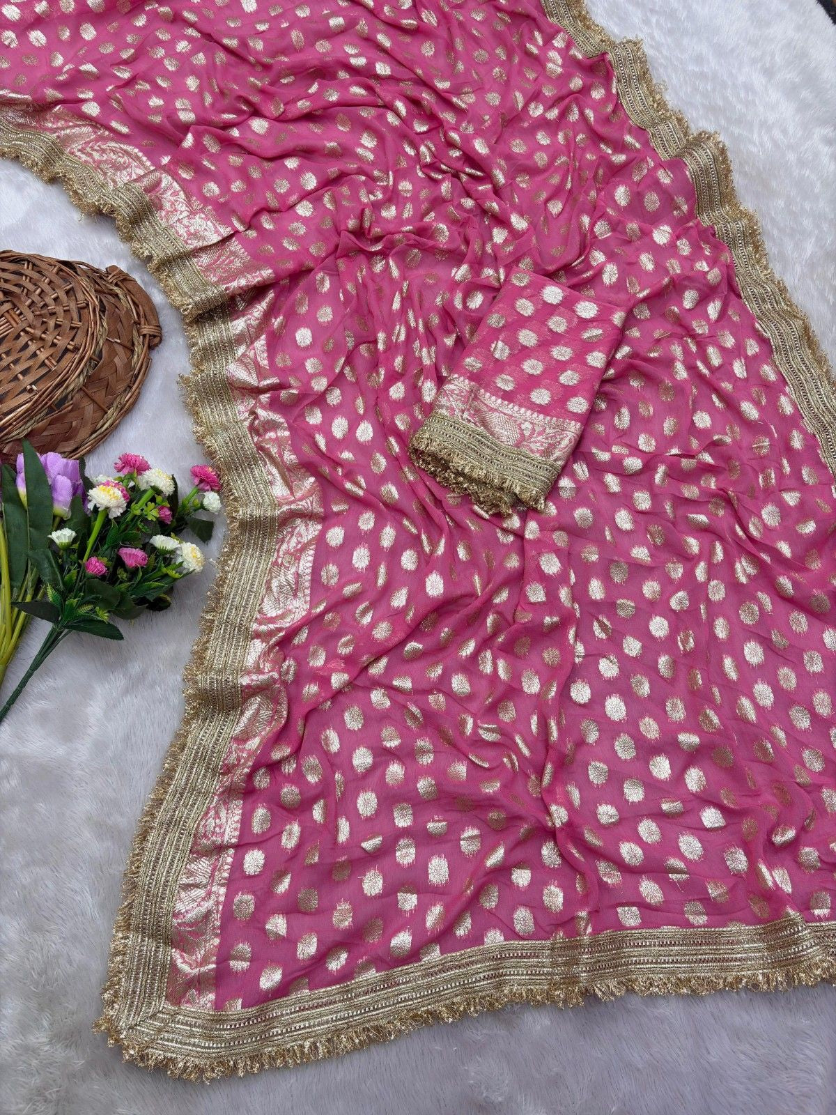 Premium Soft Viscose Georgette Saree With Elegant Lace Border