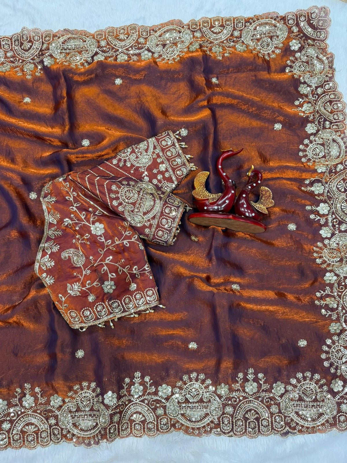 Soft Space Silk Party Wear Saree with Zari & Sequence Work Saree