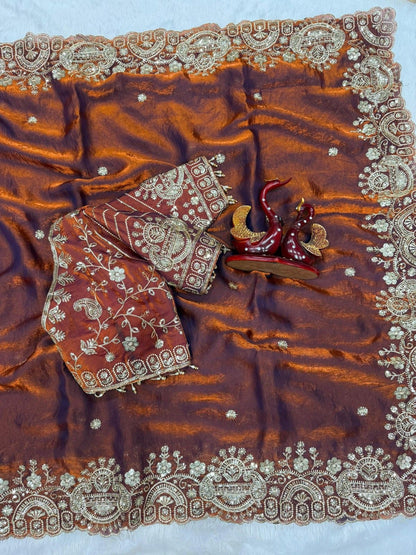 Soft Space Silk Party Wear Saree with Zari & Sequence Work Saree