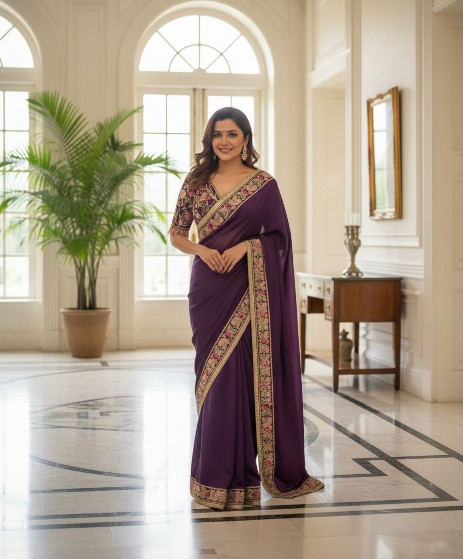 Luxury Rangoli Silk Saree With Coding & Thread Embroidery