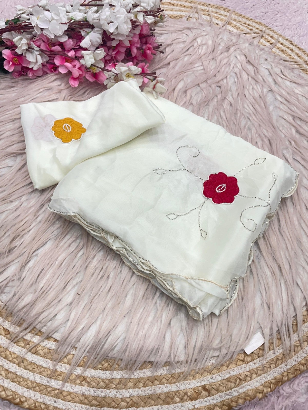 Premium Rangoli Silk Saree with Matching Handworked Blouse