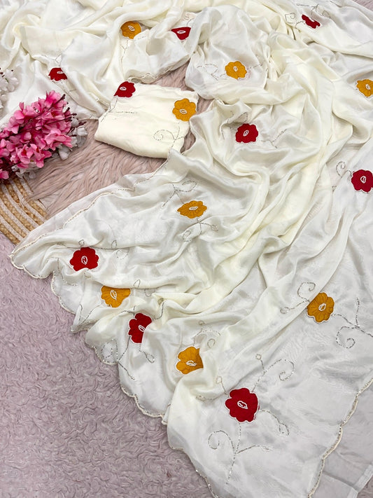 Premium Rangoli Silk Saree with Matching Handworked Blouse