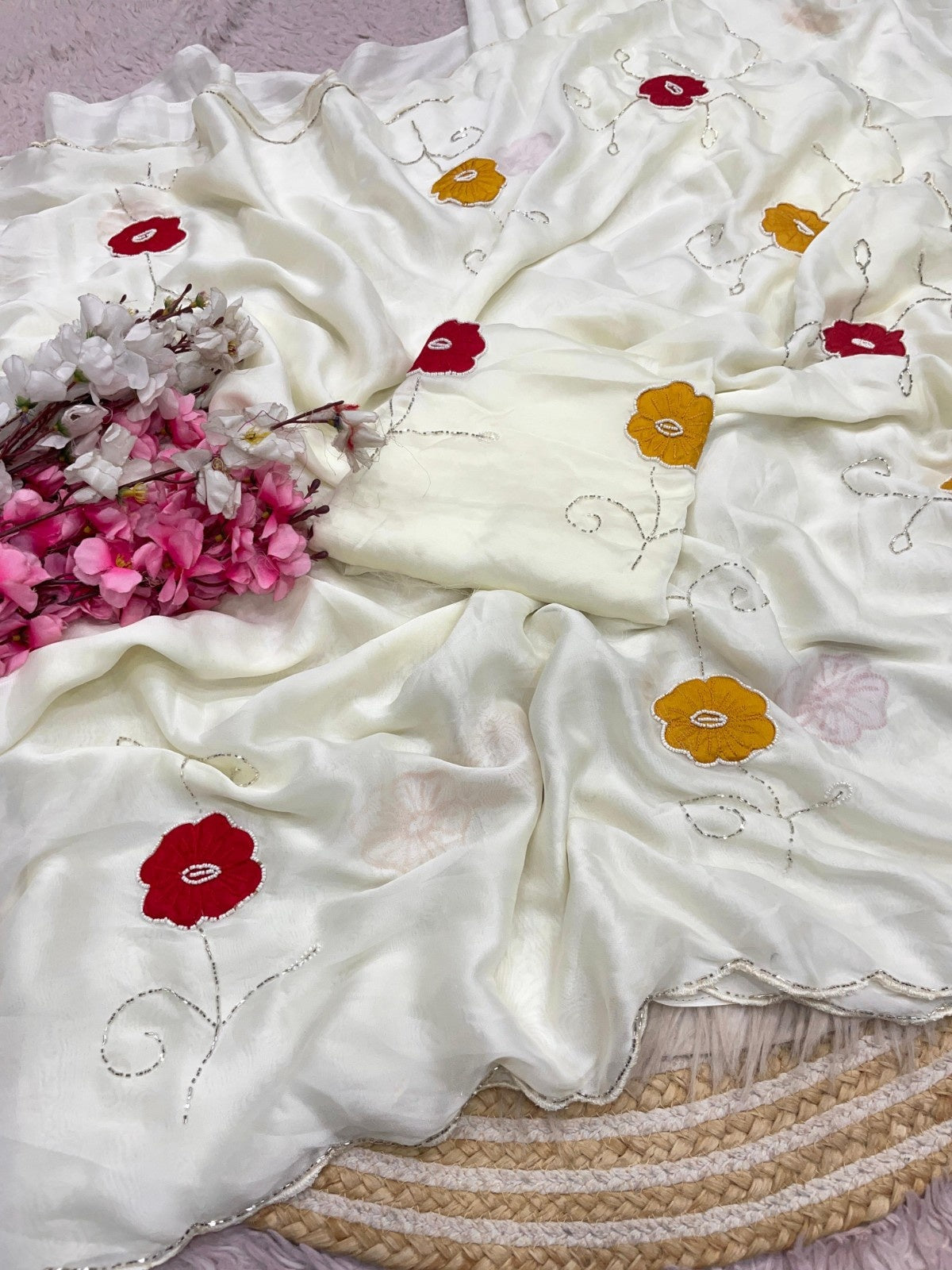 Premium Rangoli Silk Saree with Matching Handworked Blouse