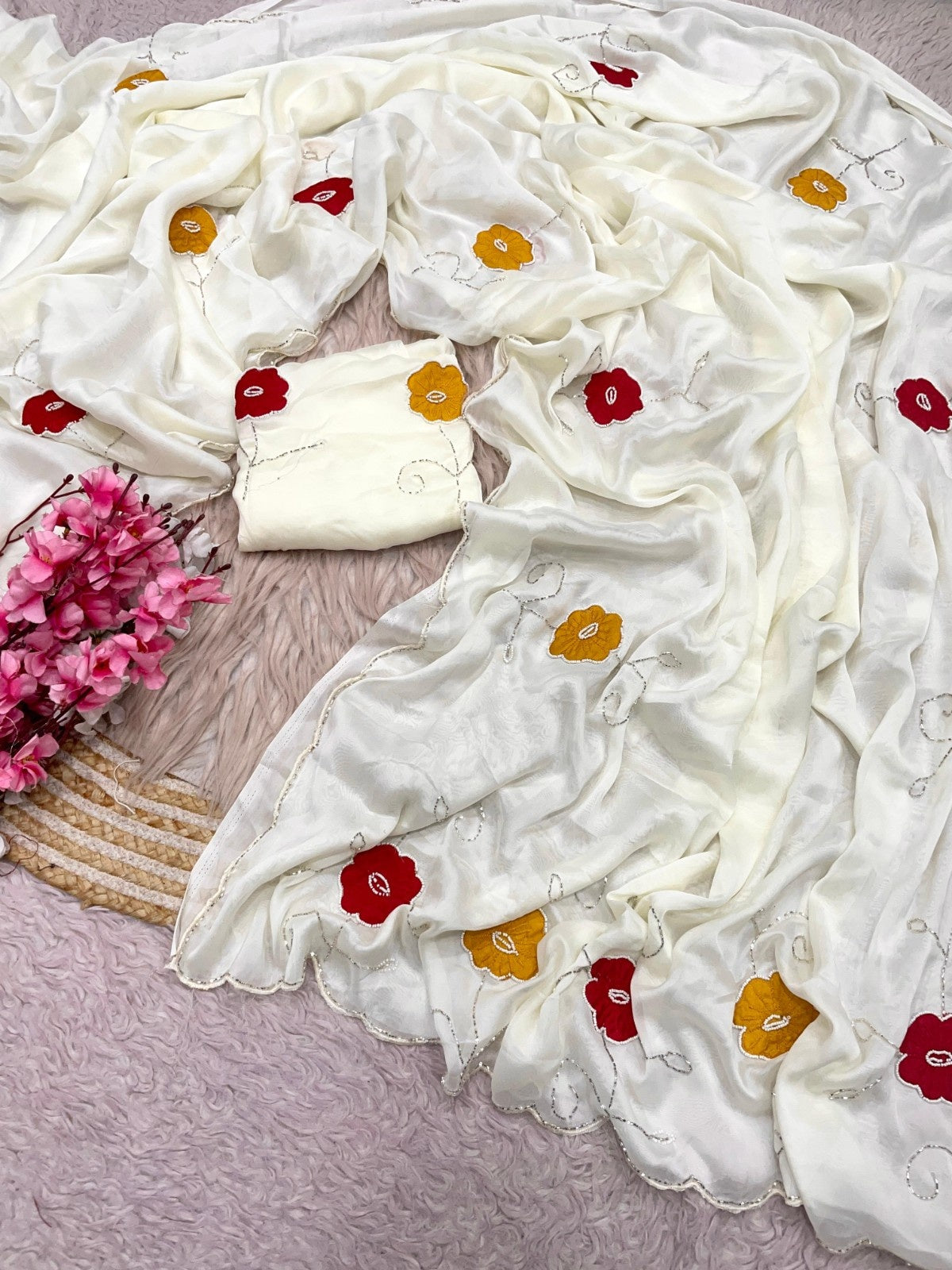 Premium Rangoli Silk Saree with Matching Handworked Blouse