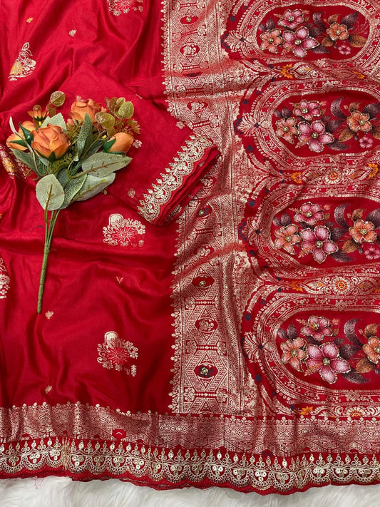 Maharani Luxe Dola Silk Saree With Fancy Embroidery Border