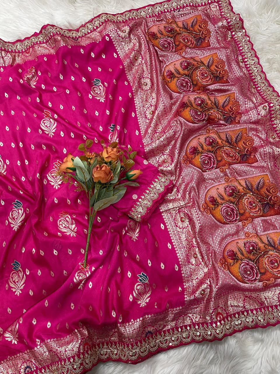 Maharani Luxe Dola Silk Saree With Fancy Embroidery Border