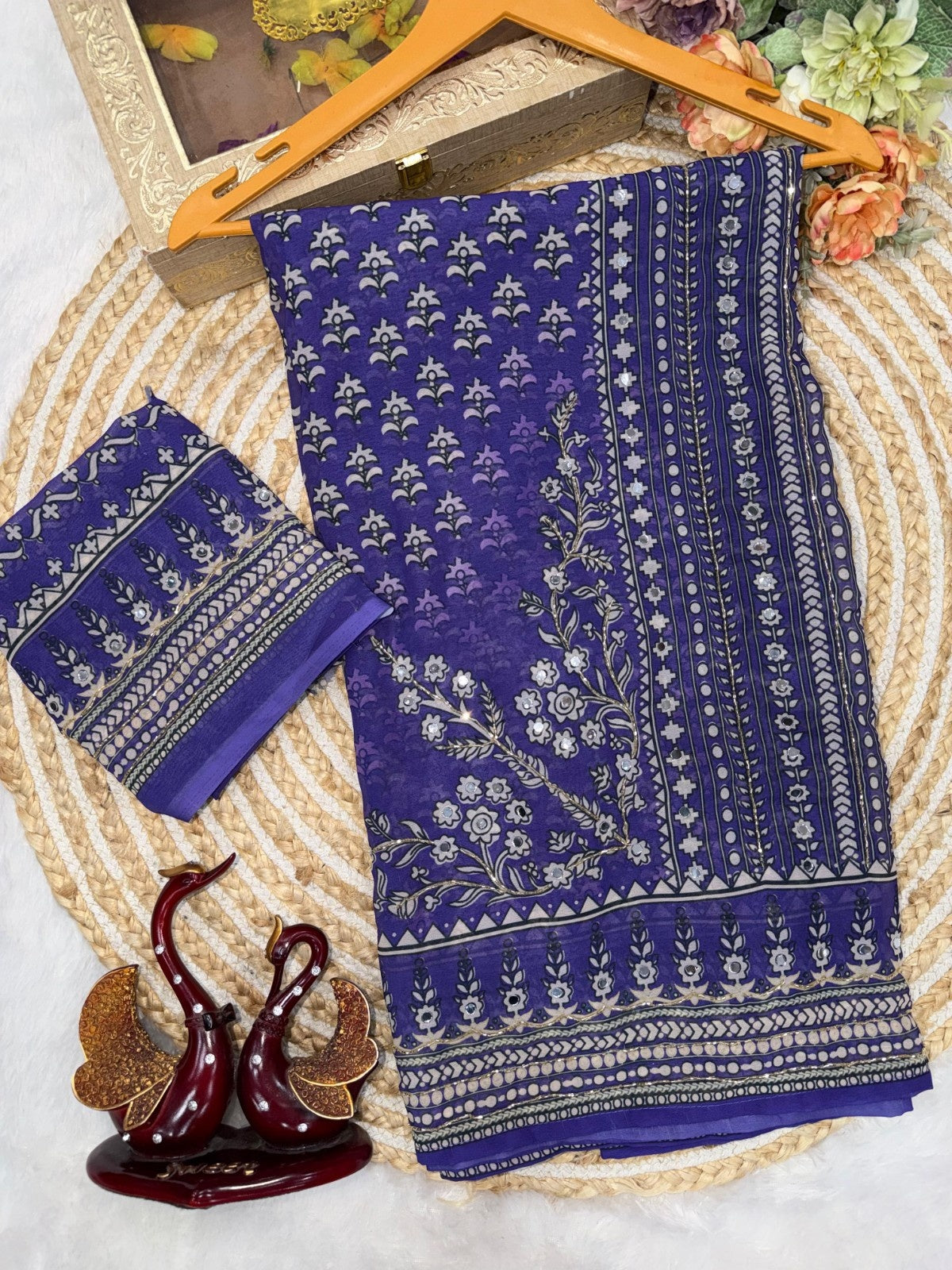 Designer Soft Georgette Saree with Exclusive Mirror Work