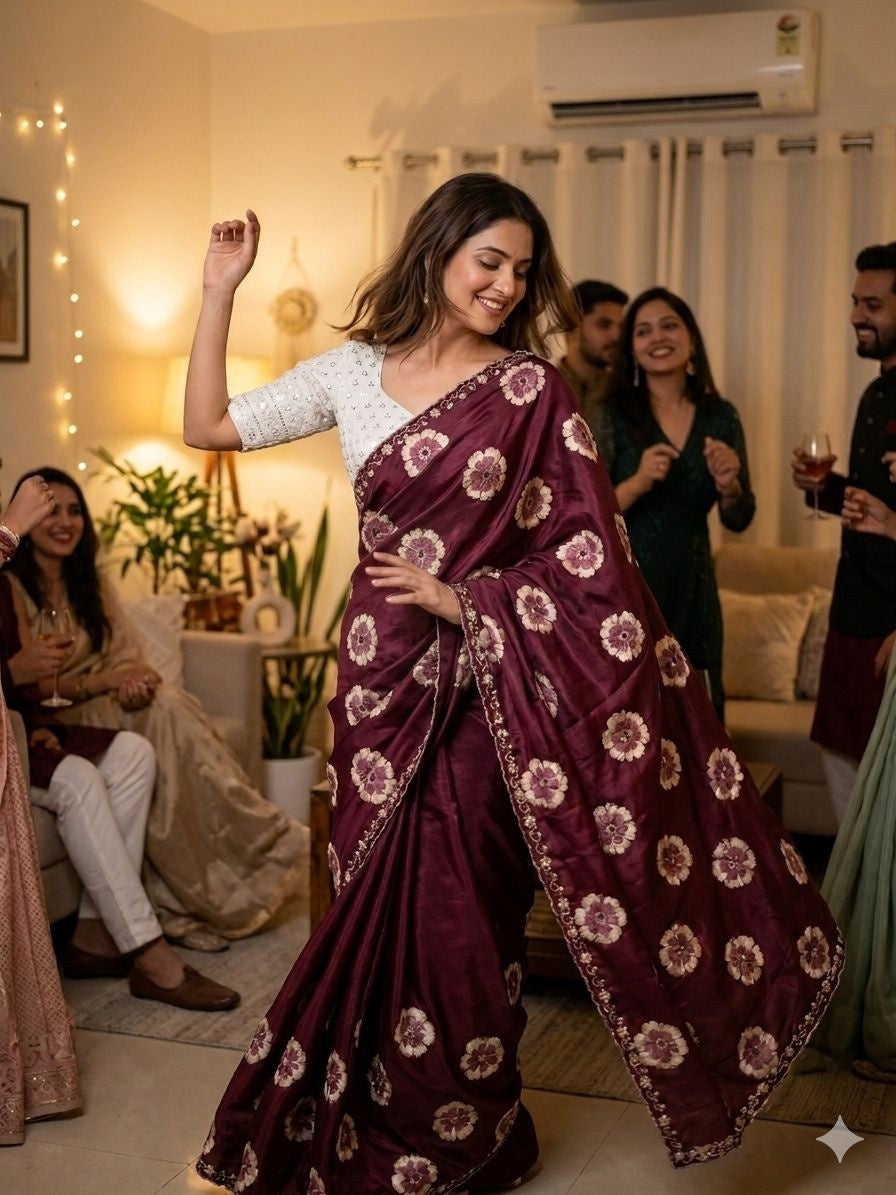 Floral Moti Grace Chinnon Saree