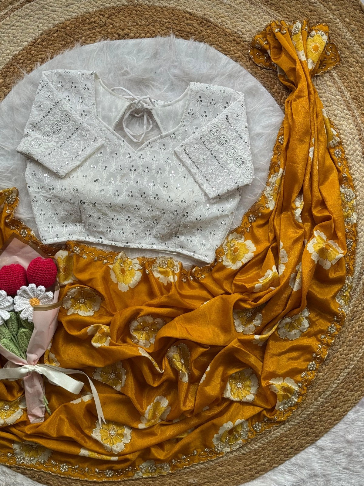 Floral Moti Grace Chinnon Saree