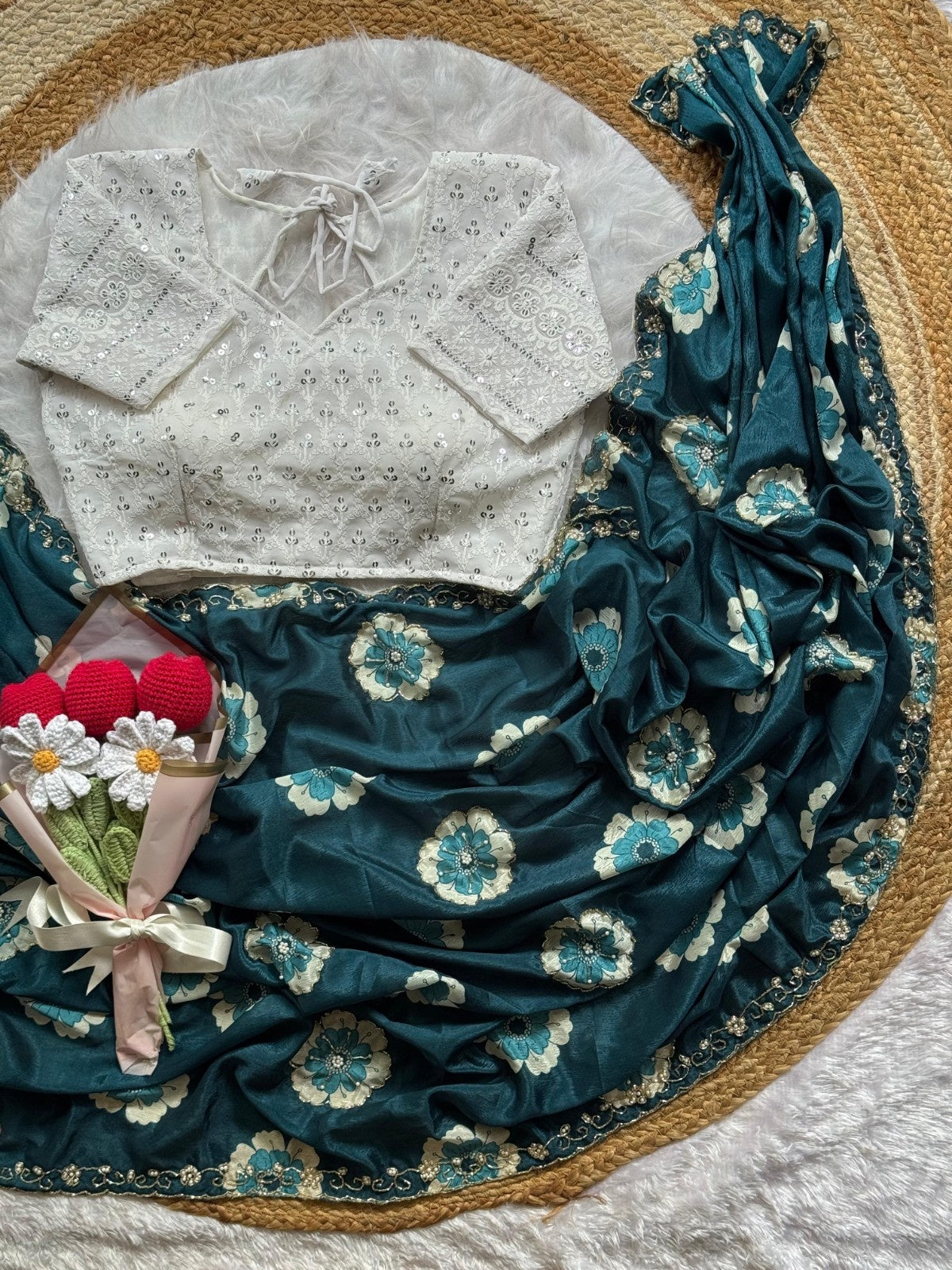 Floral Moti Grace Chinnon Saree