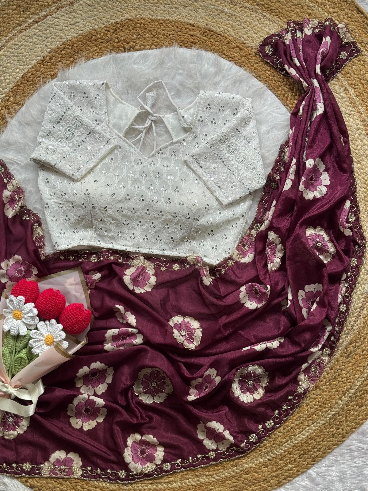 Floral Moti Grace Chinnon Saree