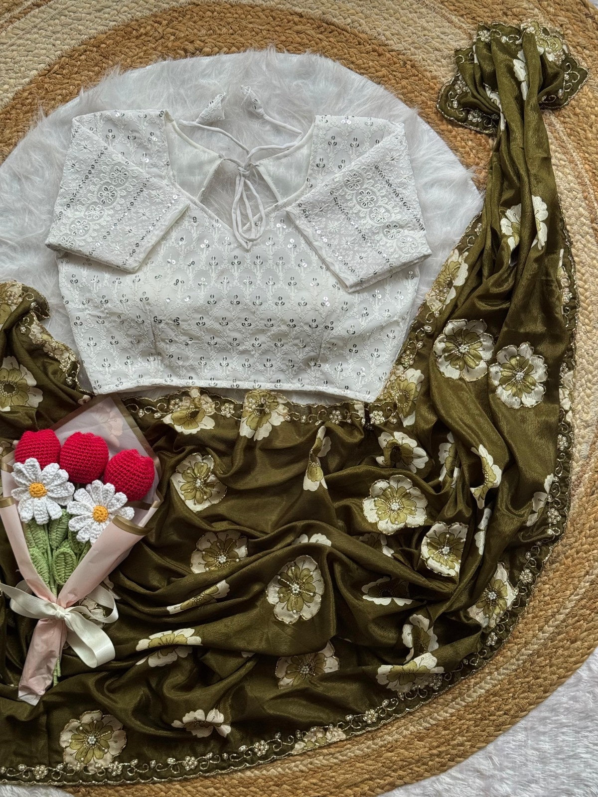 Floral Moti Grace Chinnon Saree